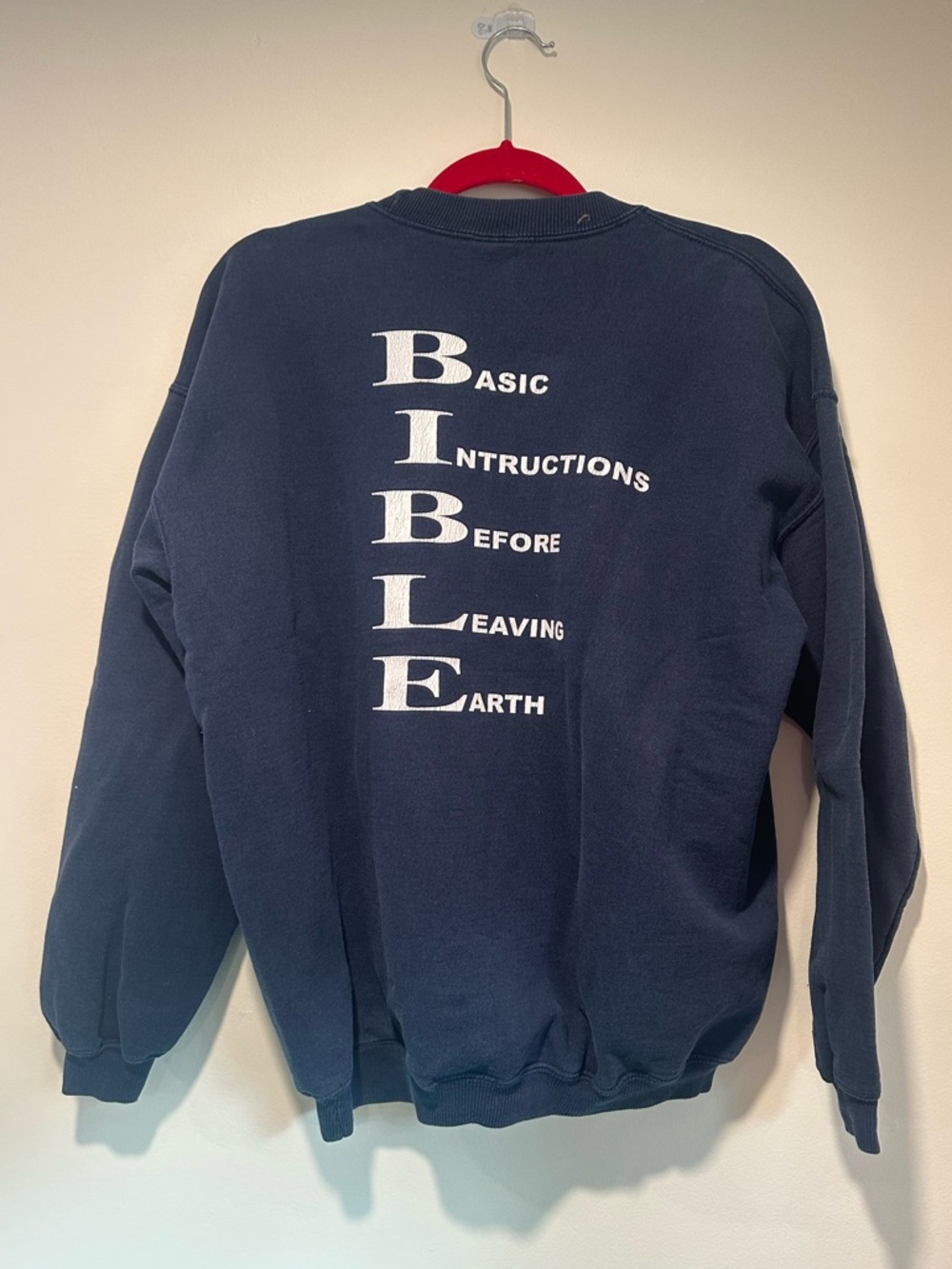Vintage 90s Navy Crewneck Sweatshirt with Little Falls Baptist Church Logo - Picture 2 of 14